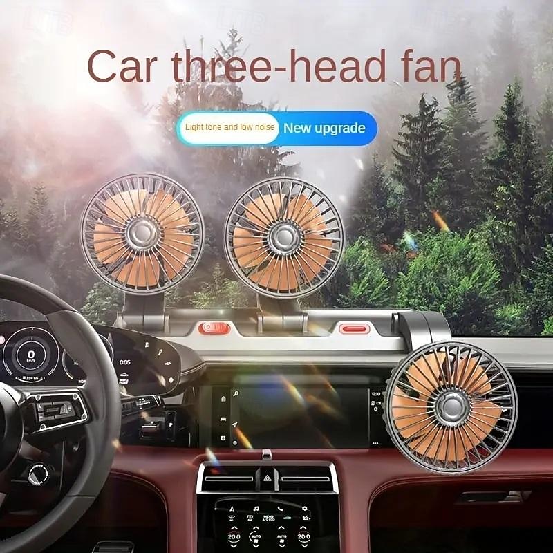 Triple-Head 12V/24V USB Car Fan - Powerful Cooling and Air Circulation for Vehicle Comfort on Long Drives3