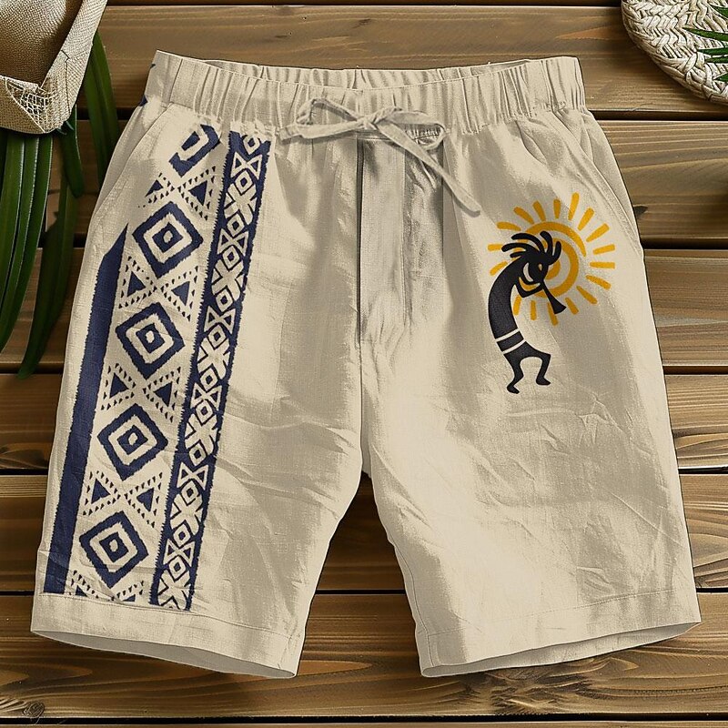 Men's Plaid Geometric Pattern Shorts Summer Shorts Casual Shorts Mid Waist Vintage Fashion Ethnic Style Casual Daily Holiday Drawstring Pocket Elastic Waist Designer Clothing Apparel