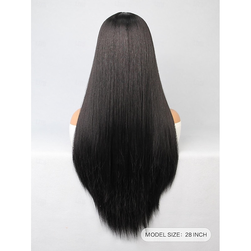 Synthetic Wig Straight Middle Part Wig 28 inch Black Synthetic Hair Women's Black3