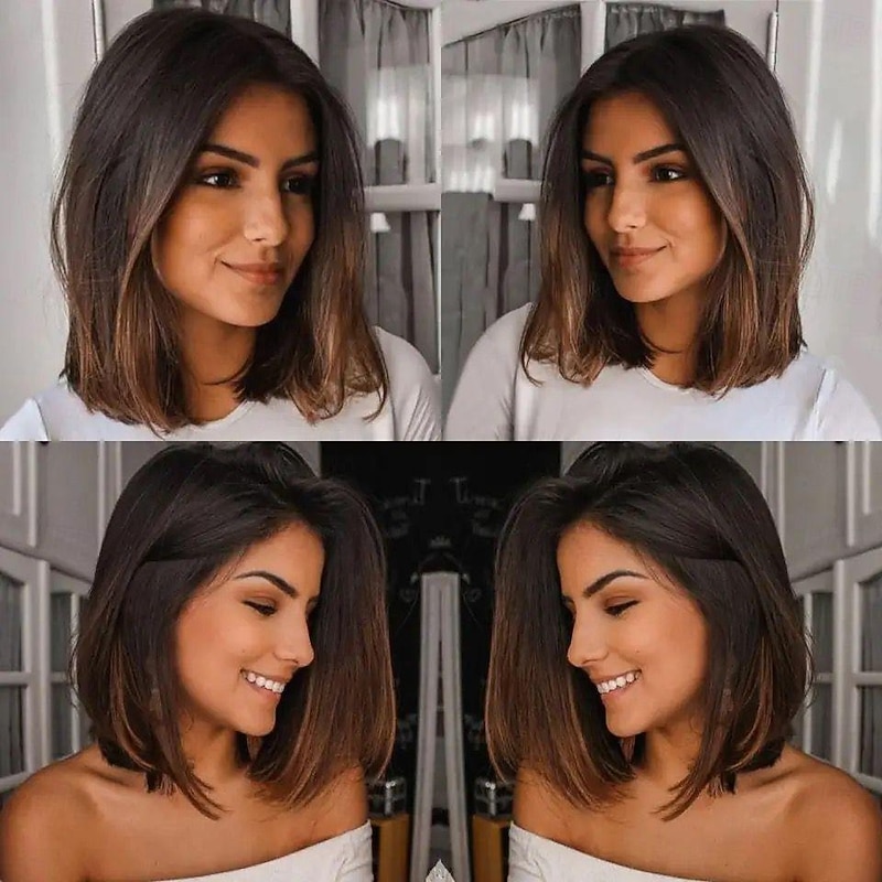 Remy Human Hair 13x4 Lace Front Wig Free Part Brazilian Hair Silky Straight Auburn Wig 130% 150% Density with Baby Hair Ombre Hair 100% Virgin Glueless Pre-Plucked For Women Short Human Hair Lace Wig3