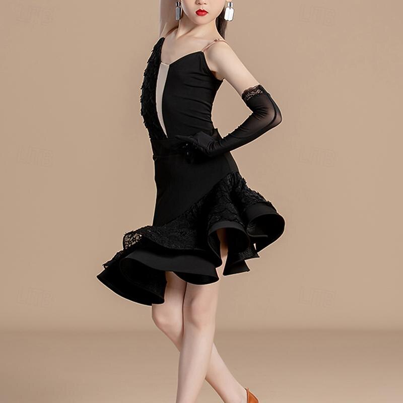 Latin Dance Kids' Dancewear Skirts Splicing Girls' Performance Daily Wear Sleeveless High Crystal Cotton Lace3