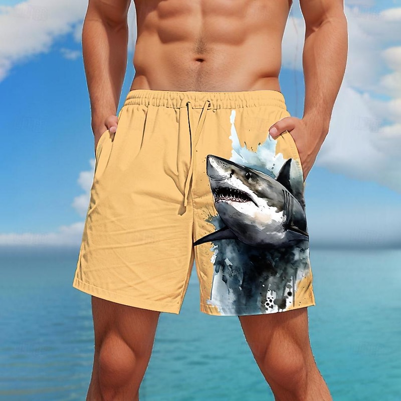 Men's Animal Shark Swim Trunks Swim Shorts Board Shorts Mid Waist Fashion Streetwear Hawaiian Casual Daily Holiday Pocket Drawstring Elastic Waist Designer Clothing Apparel4
