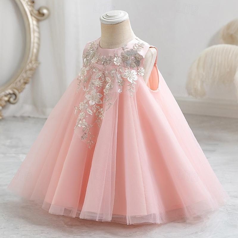 Toddler Girls' Party Dress Sequin Sleeveless Performance Mesh Cute Princess Polyester Above Knee Sheath Dress Tulle Dress Summer Spring Fall 3-7 Years White Pink3