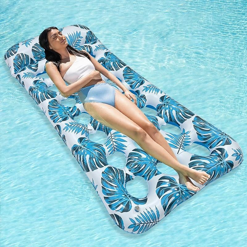 Water Multifunctional Leaf Floating Row Recliner Inflatable with Cup Drag Recliner Floating Bed Inflatable Floating Row After Inflation 140 * 92 * 64cm2