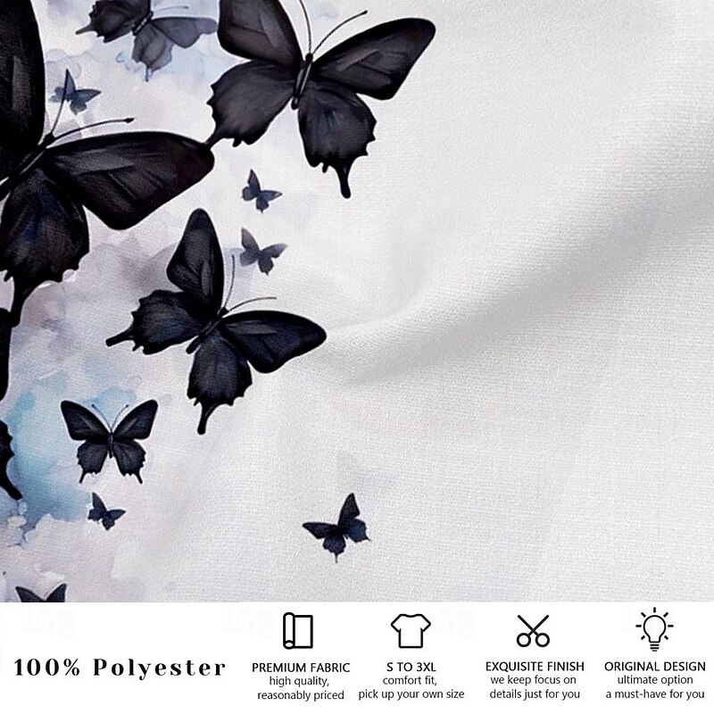 Men's Pants Trousers Butterfly Holiday Casual Black Inelastic3