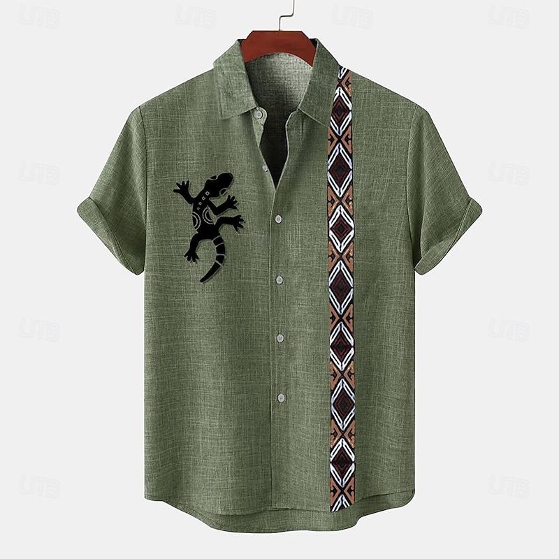 Men's Shirt Linen Shirt Retro Shirts Vintage Shirt Ethnic Shirt Ethnic Work Casual Blue Green khaki Short Sleeve Turndown Summer Spring Clothing Apparel4