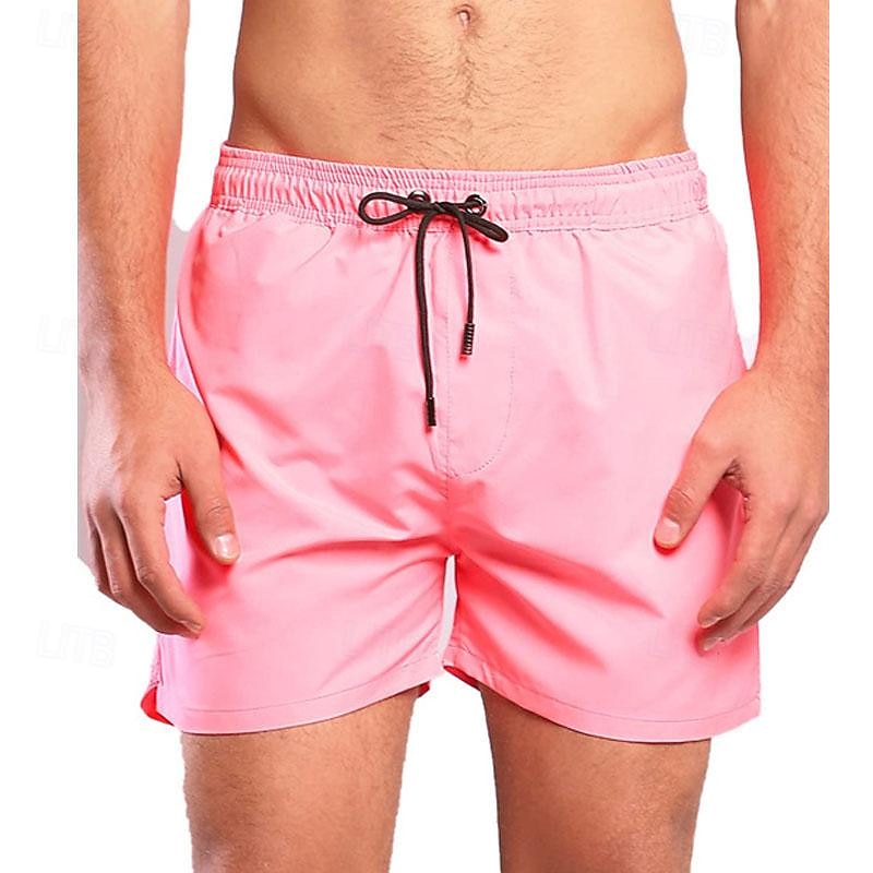 Men's Board Shorts Swim Shorts Swim Trunks Shorts Drawstring Elastic Waist Plain Comfort Quick Dry Short Holiday Beach Weekend Fashion Casual White Pink Micro-elastic
