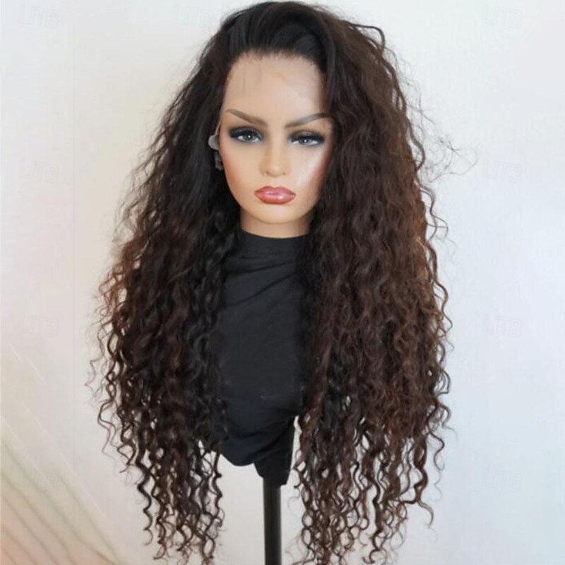 Remy Human Hair 13x4 Lace Front Wig Free Part Brazilian Hair Curly Multi-color Wig 130% 150% Density with Baby Hair Highlighted / Balayage Hair 100% Virgin Glueless Pre-Plucked For Women Long Human4