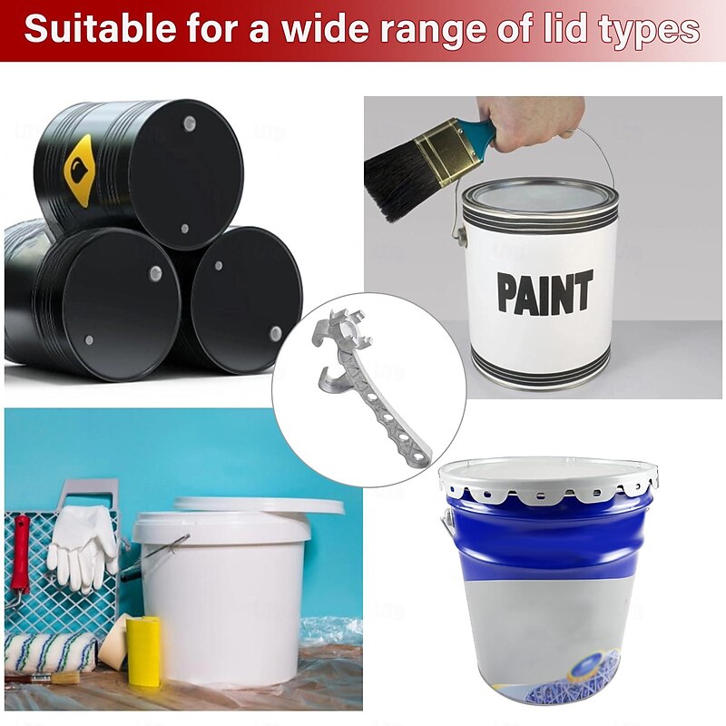 2025 New Multifunction Aluminum Bucket Opener, 5 Gallon Pail Opener, Metal Bucket Opener, Lid Remover Opener Tool, Fits 2" and 3/4" Bung Caps, Metal Can Opener Lid Remover Tool for Home Industrial Use4