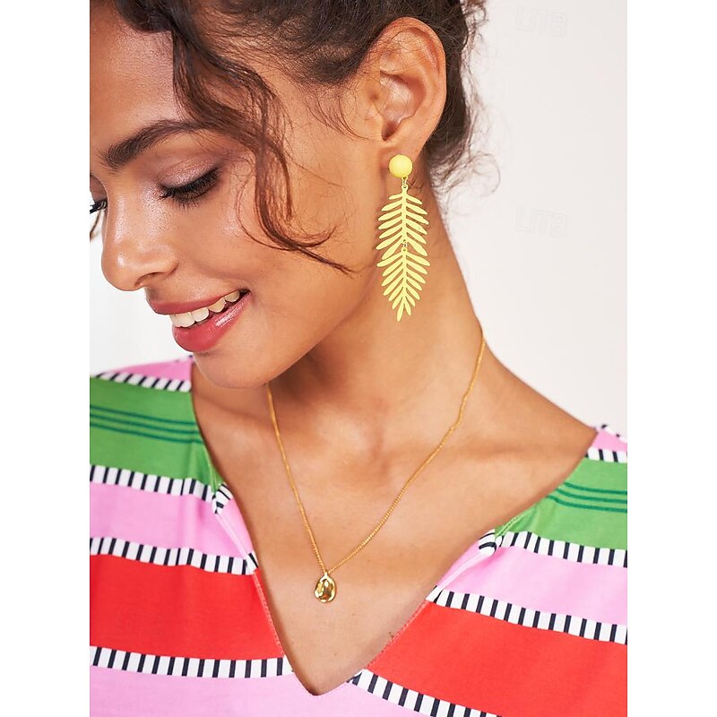 Women's Vibrant Green Leaf Drop Earrings - Acrylic Statement Jewelry, Lightweight Design