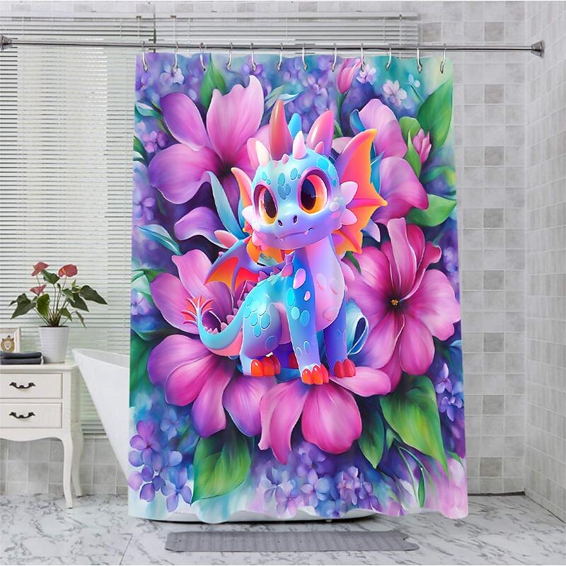 Shower Curtain with Hooks 180cm*180cm(70"*70") Polyester Washable Waterproof Pattern Bathroom Bathtub Decor Romantic Pink Flowers3