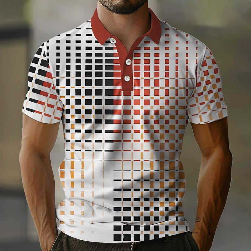 Men's Polo Shirts Golf Shirt Short Sleeve Polo Shirts Collared Shirts Casual Vacation Wear Formal Wear Festival Wear Buttons 3D Print Summer White - Main Image