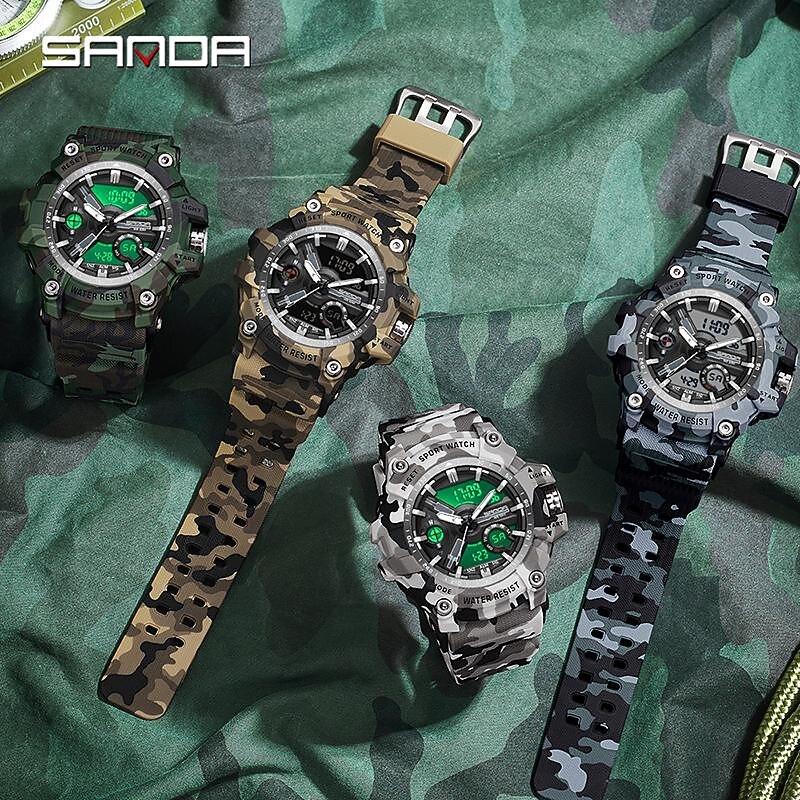 SANDA Men Digital Watch Outdoor Sports Fashion Casual Luminous Stopwatch Alarm Clock Waterproof TPU Watch2