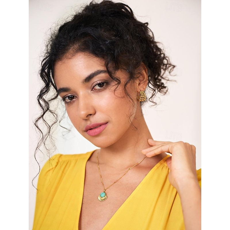 Turquoise Eye Pendant Necklace in Titanium Steel - Elegant Adjustable Chain for Wome2