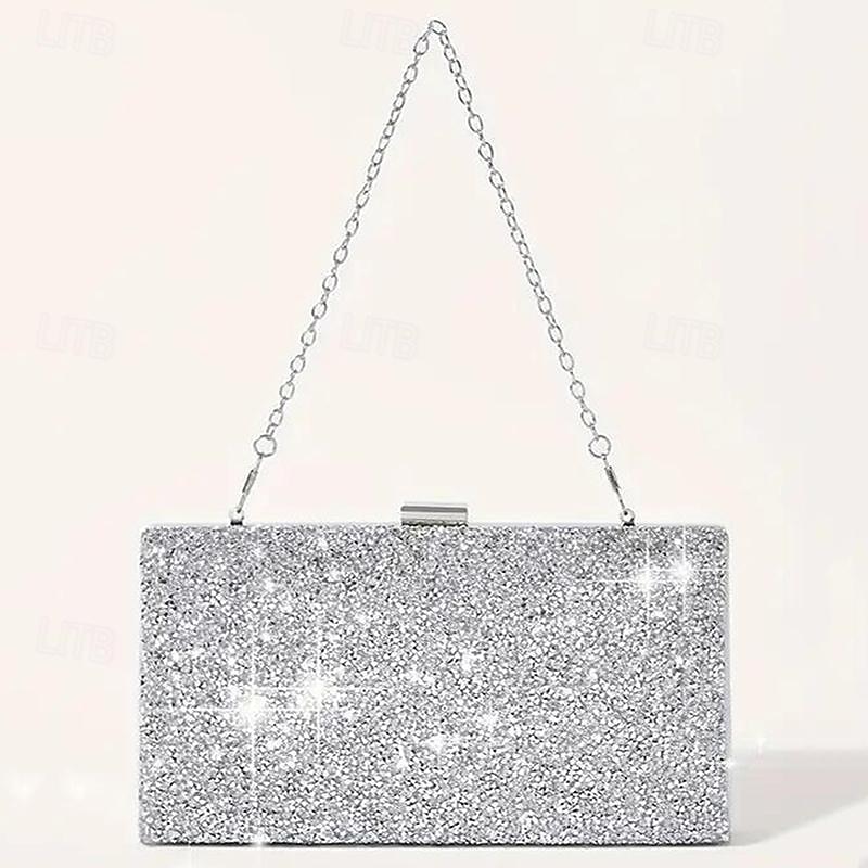 Women's Rhinestone Jewelry and Clutch Set for Weddings and Evening Parties, Sparkling Necklace, Earrings, Bracelet & Glitter Purse4