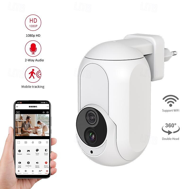 Wall Plug In Camera Wifi 360 1080P Mini Surveillance Home Security Protection Night Vision LED Lamp Light IP Cameras