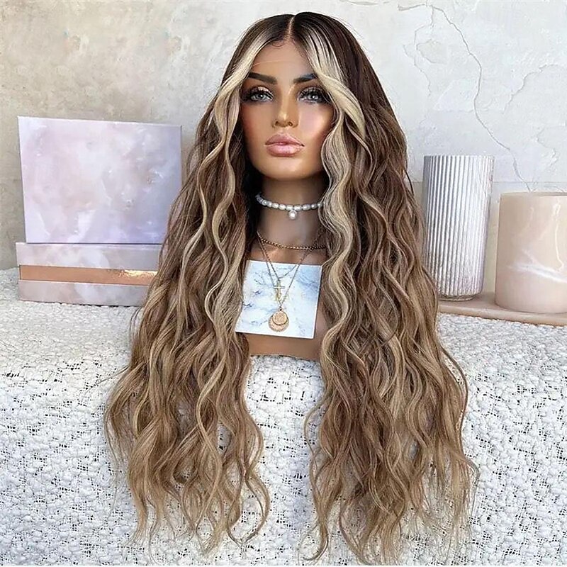 Unprocessed Virgin Hair 13x4 Lace Front Wig Layered Haircut Brazilian Hair Wavy Multi-color Wig 130% 150% Density Highlighted / Balayage Hair 100% Virgin Glueless Pre-Plucked For Women Long Human4