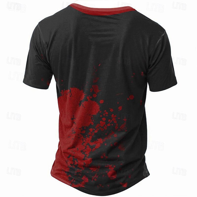 Men's Graphic Blood stains I'm Fine T Shirt Short Sleeve T shirt 3D Print Henley Shirt Fashion Athleisure Street Sports Outdoor Black / Red Red Summer Spring Clothing Apparel S M L XL 2XL 3XL3