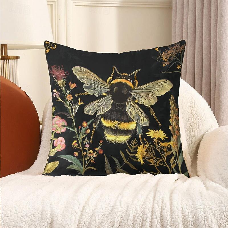 Summer Bees Decorative Toss Pillows Cover 1PC Soft Square Cushion Case Pillowcase for Bedroom Livingroom Sofa Couch Chair