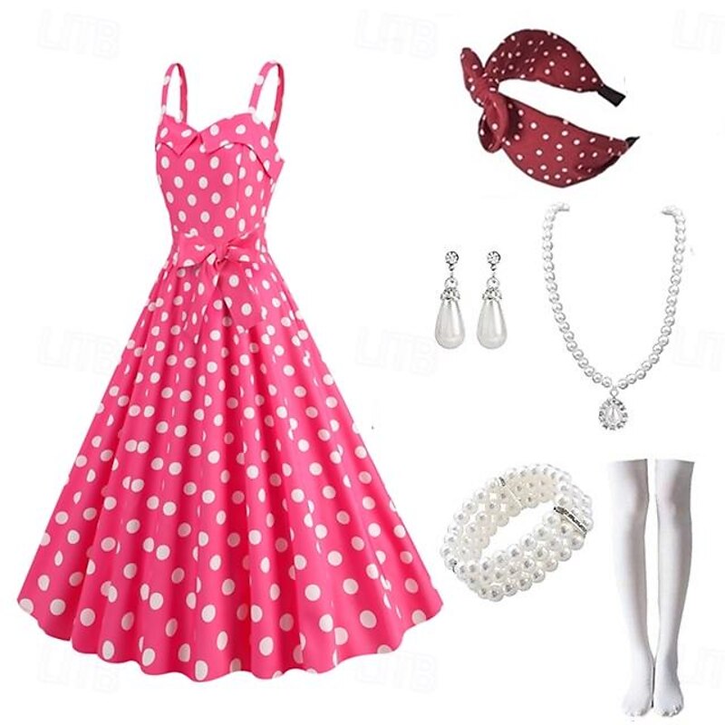 1950s Vintage Inspired Party Costume Masquerade A-Line Dress Sleeveless Polka Dots Collarless Fancy Dress Women's Halloween Carnival Valentine's Day Casual Daily Party / Cocktail Bachelorette Party3