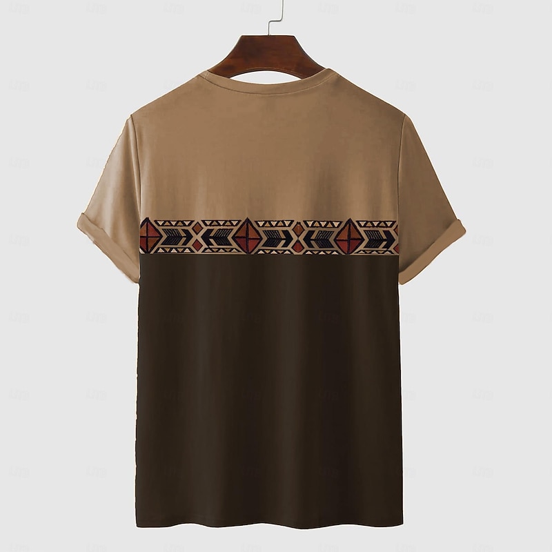 Men's Tribal Bandana Print T Shirt T shirt 3D Print Crew Neck Shirt Vacation Ethnic Athleisure Sports Outdoor Casual Hiking Brown Green Khaki Summer Spring Clothing Apparel S M L XL XXL XXXL2