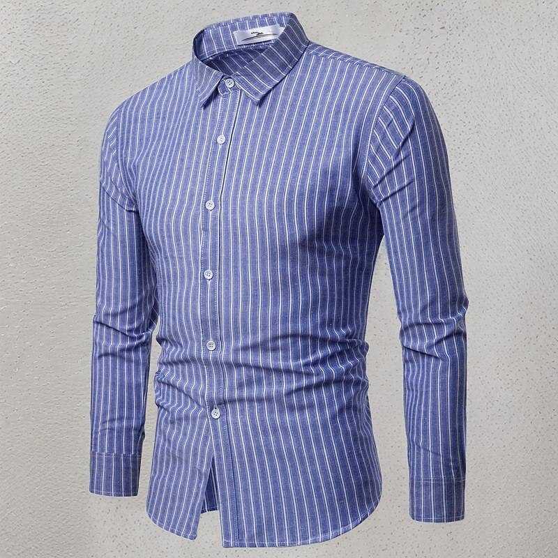 Men's Shirt Summer Shirt Casual Shirt Beach Shirt Button Up Shirt Striped Shirts Black Blue Gray Long Sleeve Stripes Lapel Vacation Hawaiian Button-Down Clothing Apparel Fashion Casual Comfortable