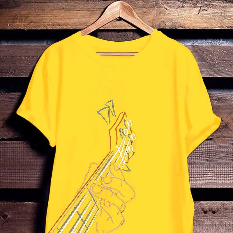 Men's Red Guitar Player T-Shirt - Short Sleeve Music Graphic Tee for Hobby Lovers3