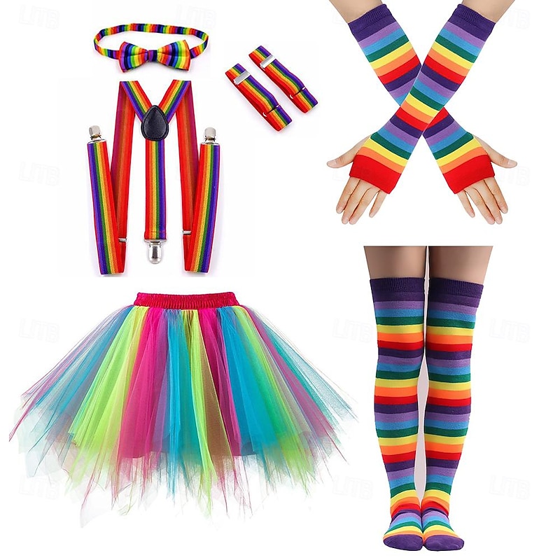 Rainbow Pride Outfits Tutu Skirt Socks Stockings Gloves Accessories Set 9 PCS LGBT LGBTQ Queer Adults' Women's Gay Lesbian for Pride Parade Pride Month Party Carnival3