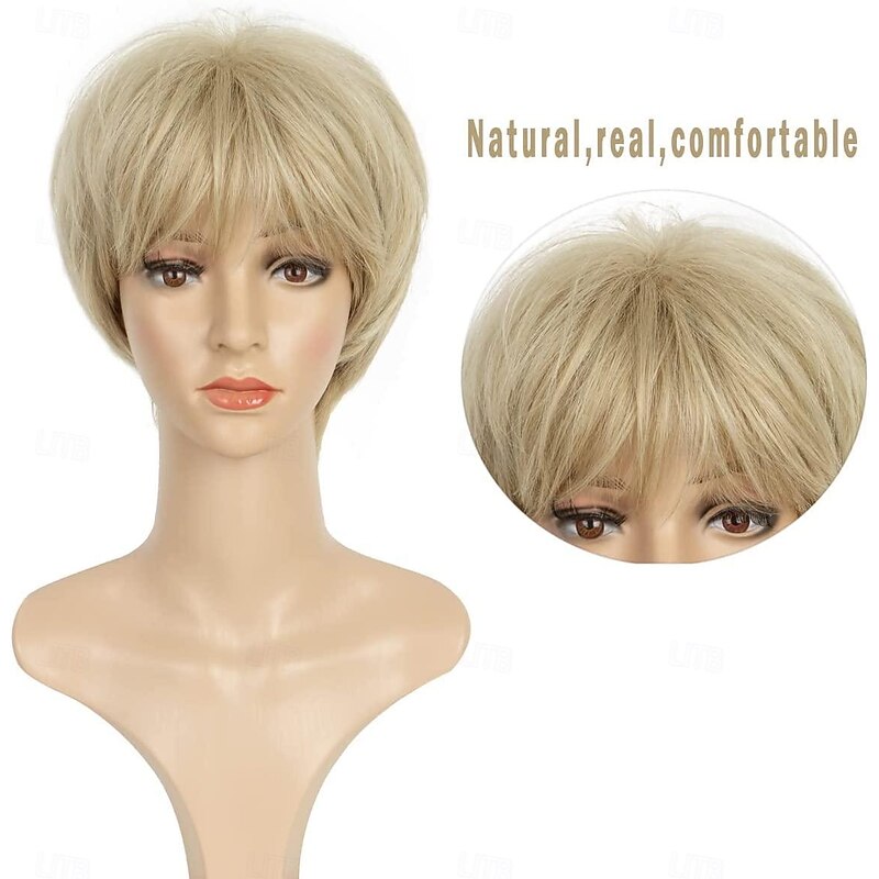 Short Blonde Wigs Pixie Cut Wigs with Bangs Synthetic Hair Wigs for White Women Old Lady Mommy Wig Short Hair Styles2