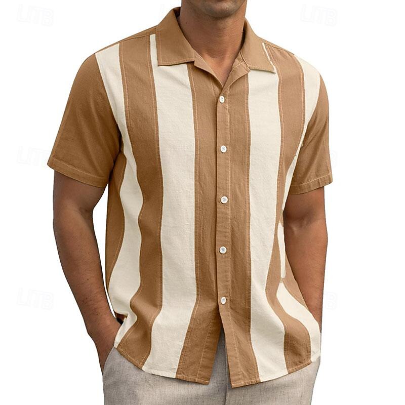 Men's Shirt Summer Shirt Casual Shirt Beach Shirt Button Up Shirt Striped Shirts Black Green khaki Short Sleeve Stripes Camp Collar Vacation Hawaiian Clothing Apparel Fashion Casual Comfortable3