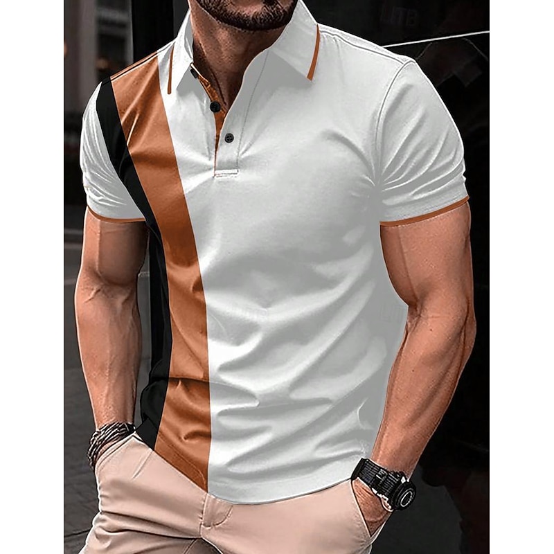 Men's Polo Shirt Button Up Polos Casual Sports Lapel Short Sleeve Fashion Basic Color Block Patchwork Summer Regular Fit Black White Red Navy Blue Dark Green Polo Shirt2