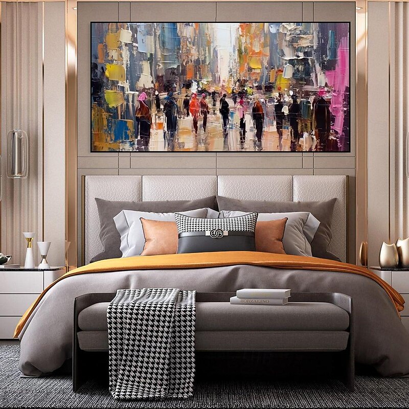 Handmade Oil Painting Canvas Wall Art Decoration  Modern Abstract Architectural Streetscape for Home Living Room Decor Rolled Frameless Unstretched Painting2