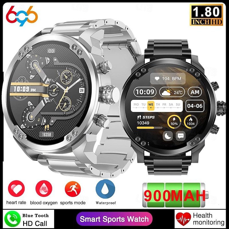 696 T99 Smart Watch 1.8 inch Smart Band Fitness Bracelet Bluetooth Pedometer Call Reminder Sleep Tracker Compatible with Android iOS Men Hands-Free Calls Message Reminder Custom Watch Face IP 67 57mm