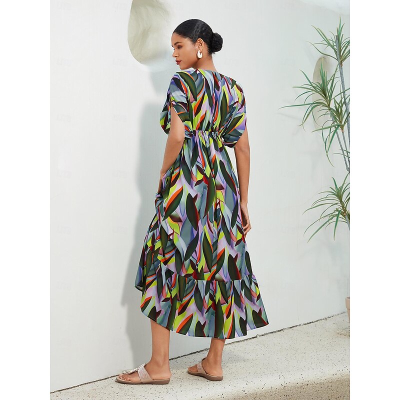 Plants Print V Neck Maxi Dress4