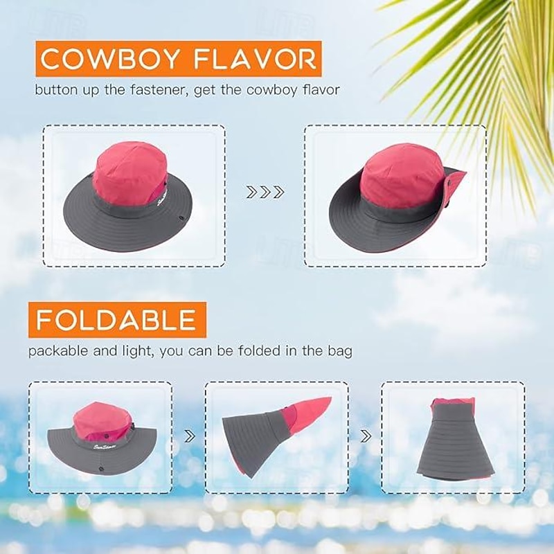 Sunshade Hat UV Protection Wide Brim Beach Cap Foldable Ponytail Bucket Fishing Hat Beach Cap for Fishing Hiking Gardening Outdoor3