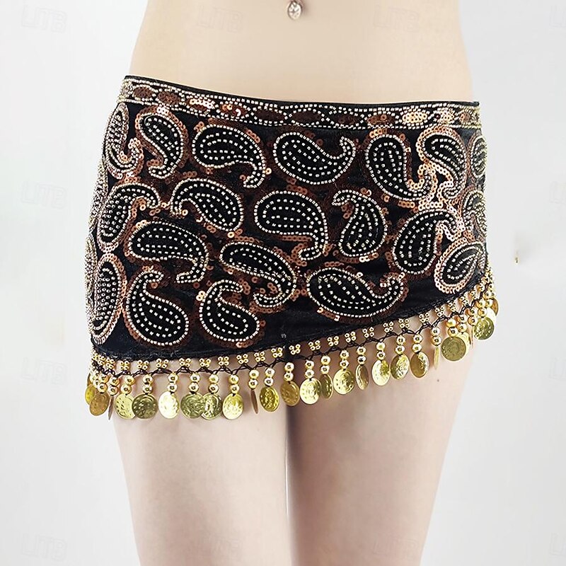 Belly Dance Skirts Gold Coin Beading Splicing Women's Performance Training High Polyester3