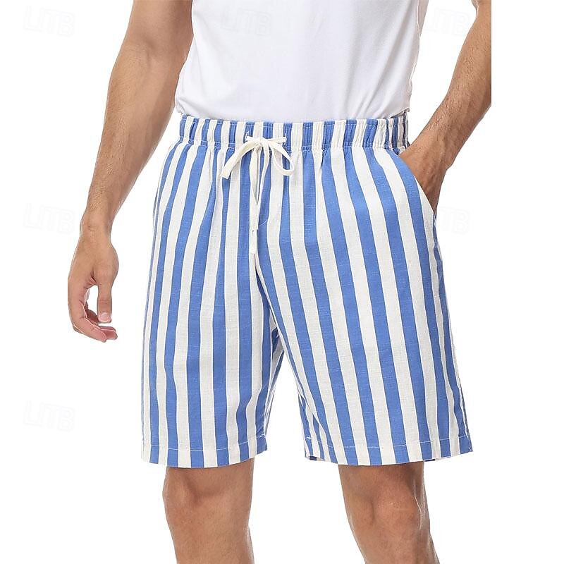 Men's Summer Shorts Beach Shorts Casual Shorts Drawstring Pocket Elastic Waist Stripe Comfort Breathable Short Vacation Holiday Beach Hawaiian Boho Red Blue2
