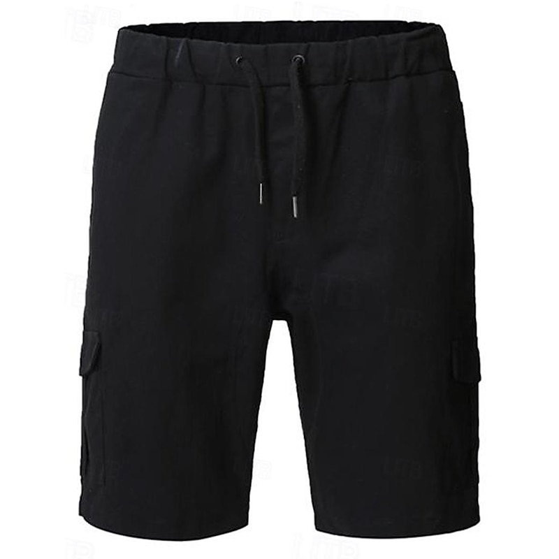 Men's Cargo Shorts Shorts Bermuda shorts Drawstring Multi Pocket Plain Outdoor Sports Knee Length Outdoor Daily Fashion Streetwear Slim Black Navy Blue Micro-elastic4