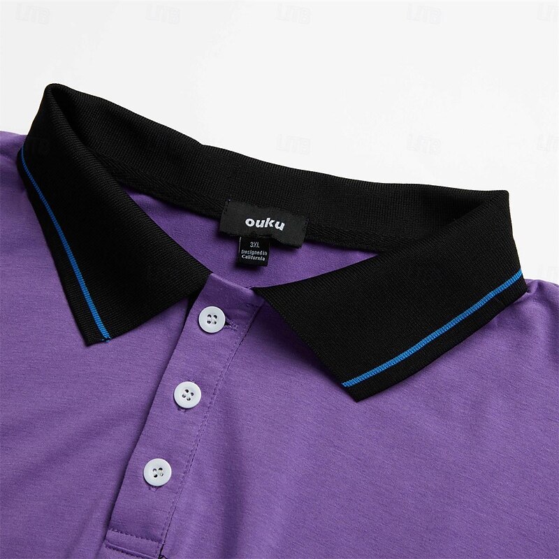 Men's Polo Shirts Golf Shirt Casual Holiday Ribbed Polo Collar Classic Short Sleeve Fashion Basic Color Block Patchwork Pocket Summer Regular Fit Purple Grey Polo Shirts2