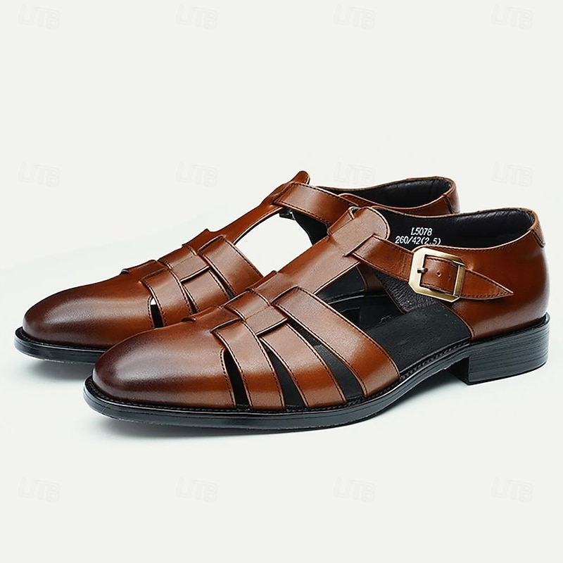 Men's Brown Premium Cowhide Leather Sandals – Open-Toe Gladiator Style with Buckle Closure, Comfortable and Breathable Casual Shoes for Summer2