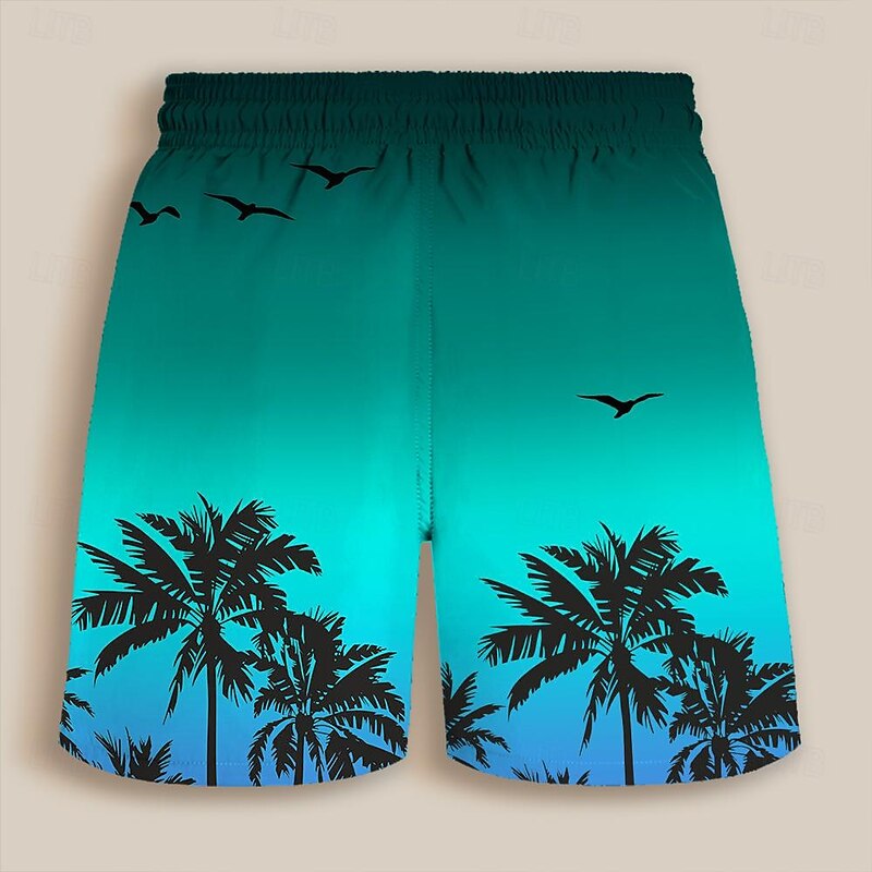 Men's Coconut Tree Gradient Color Swim Shorts Board Shorts Swimming Trunks Mid Waist Fashion Streetwear Designer Casual Daily Holiday Pocket Drawstring Elastic Waist Designer Clothing Apparel2