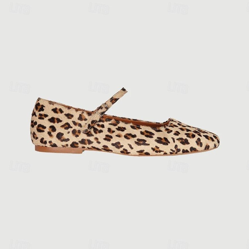 Women's Leopard Print Mary Jane Flats - Stylish Square Toe Flats with Adjustable Ankle Strap3