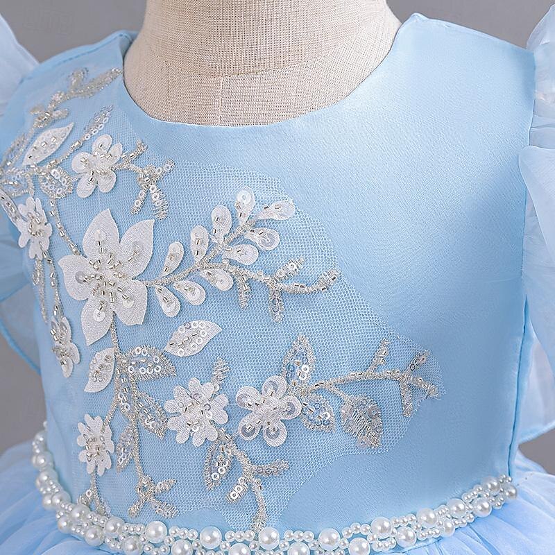 Kids Girls' Party Dress Floral Sequin Sleeveless Wedding Special Occasion Sequins Zipper Tie Knot Adorable Sweet Cotton Polyester Knee-length Party Dress Summer Spring Fall 3-12 Years White Pink Blue3