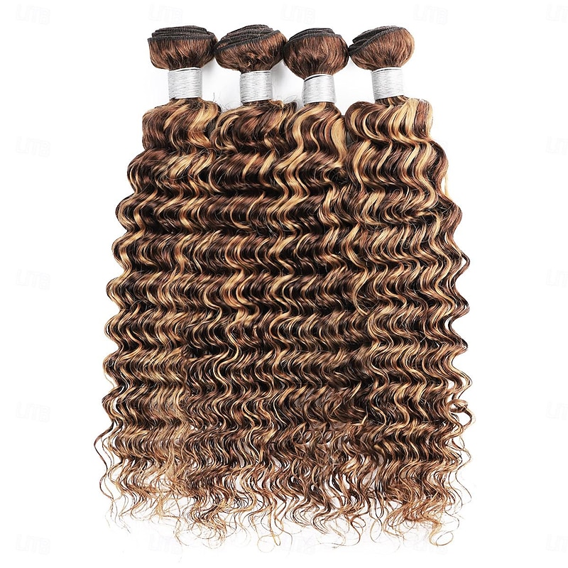 Ishow Highlight Deep Wave Bundles P4/27 Ombre Brown Human Hair Bundles 3/PCS Brazilian Remy Human Hair Extensions For Women2