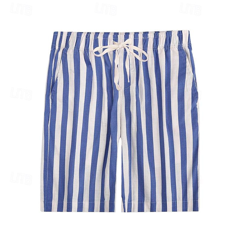 Men's Summer Shorts Beach Shorts Casual Shorts Drawstring Pocket Elastic Waist Stripe Comfort Breathable Short Vacation Holiday Beach Hawaiian Boho Red Blue4