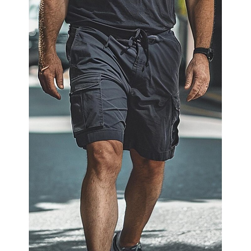 Men's Cargo Shorts Shorts Bermuda shorts Drawstring Multi Pocket Plain Outdoor Sports Knee Length Outdoor Daily Fashion Streetwear Slim Black Navy Blue Micro-elastic