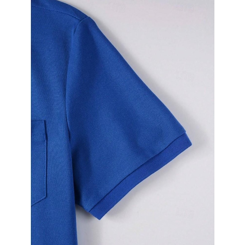 Men's Cotton Blend Polo Shirt Golf Shirt Casual Holiday Ribbed Polo Collar Short Sleeve Fashion Basic Solid Color Patchwork Pocket Summer Regular Fit Light Blue Black White Yellow Royal Blue Cotton4
