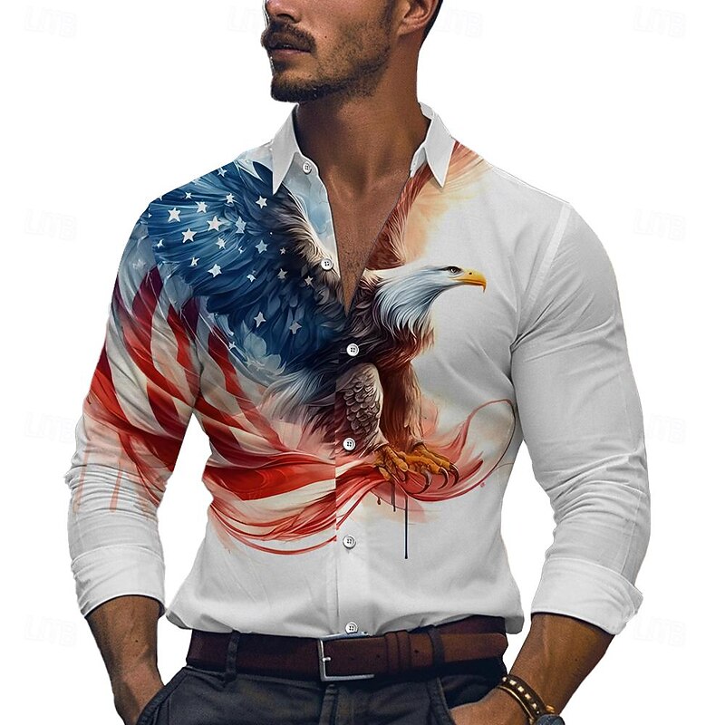 American Independence Day Men's Flag American Flag Button Up Shirt Printed Shirts Long Sleeve Business Casual Vacation Dailywear Evening Party Fall Winter Spring & Summer Turndown Collared Shirts
