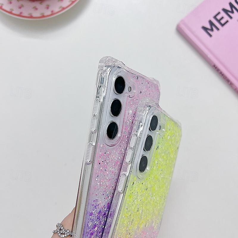 Phone Case For Samsung Galaxy S25 S24 S23 Ultra Plus S23 FE S22 A55 5G A35 5G A15 A14 A34 Back Cover with Lanyard Bling Glitter Shiny Shockproof Color Gradient TPU3