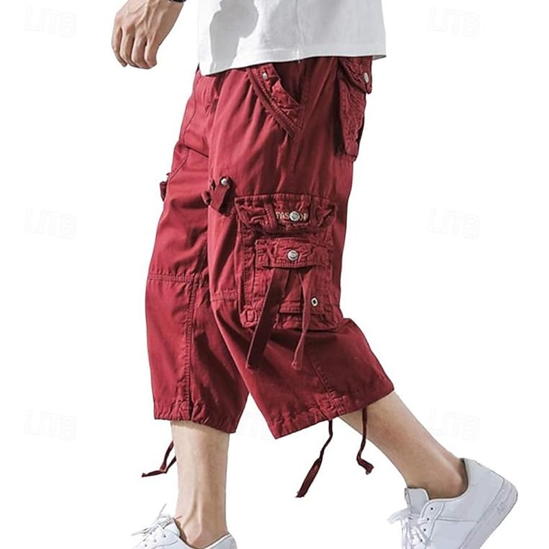 Men's Capri Cargo Shorts Cargo Shorts Shorts Capri Pants Hiking Shorts Leg Drawstring 6 Pocket Plain Comfort Outdoor Daily Going out Fashion Streetwear Black Army Green3